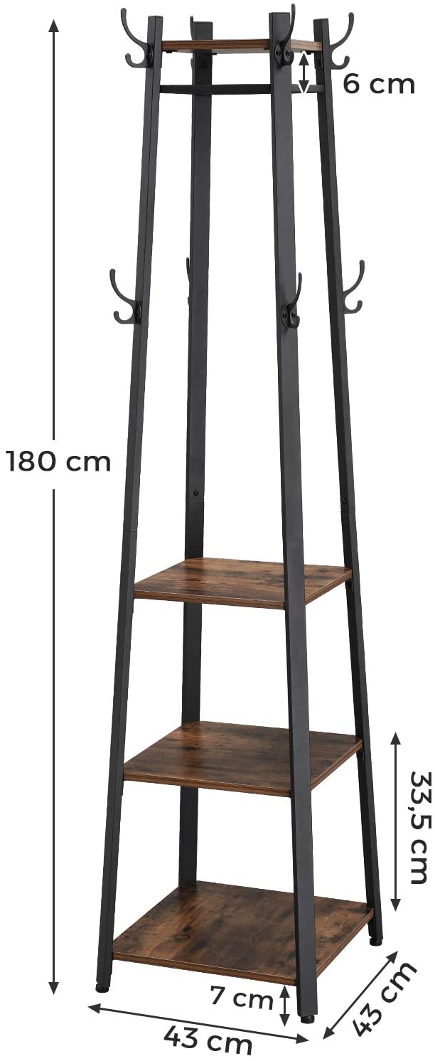 Coat Rack with 3 Shelves with Hooks Rustic Brown and Black