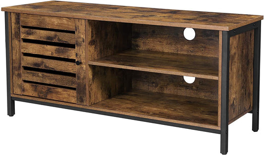 TV Cabinet for up to 127cm TVs with Louvred Door 2 Shelves for Living Room and Bedroom Rustic Brown and Black