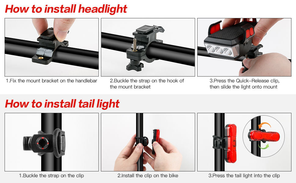 Bike LED Light 550LM Front and Back USB Rechargeable with 4000mAh Power Bank and IPX4 Waterproof