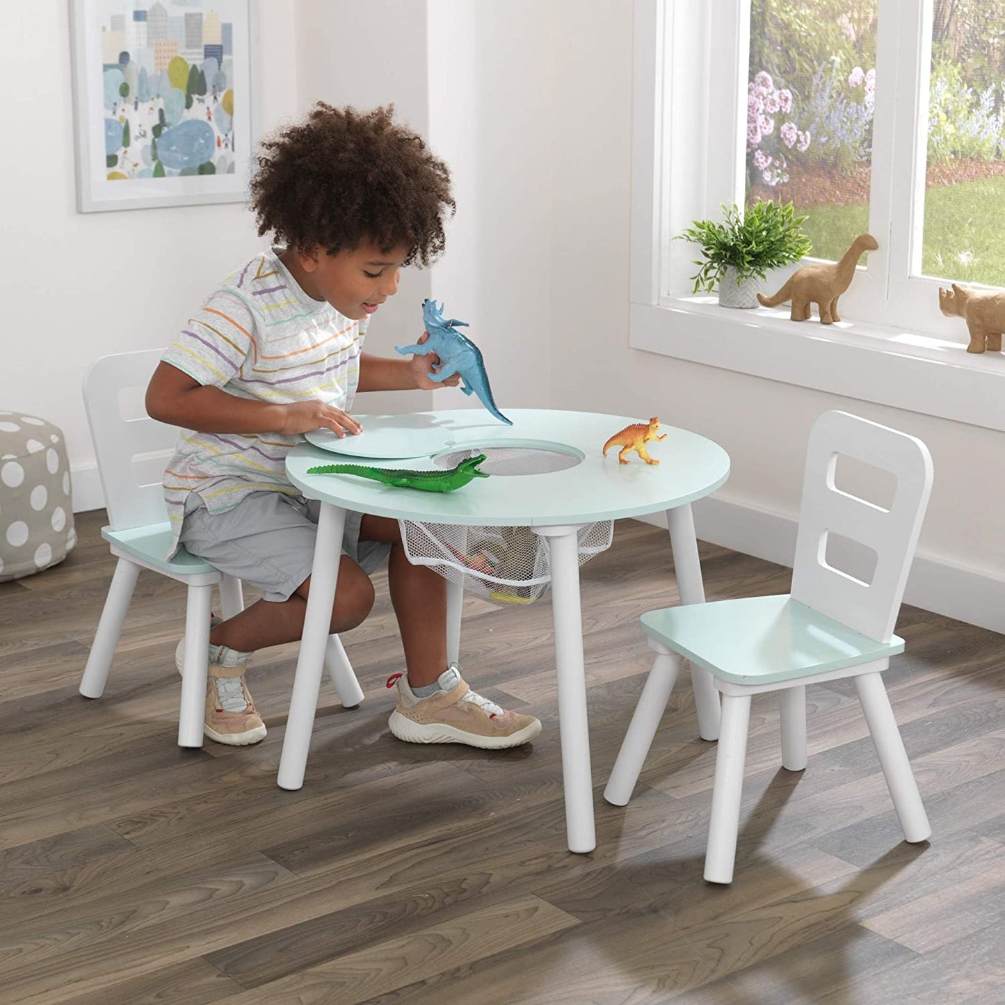 Round Table and 2 Chair Set for children (Mint)