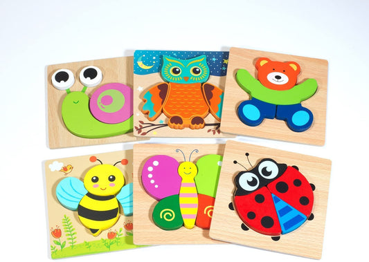 6 Pack Wooden Animals Puzzles for Toddlers Kids 3+ Years Old Educational Preschool Toys