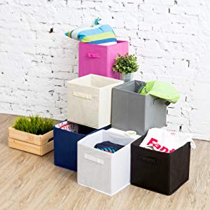 Pack of 6 Foldable Fabric Basket Bin Storage Cube for Nursery, Office and Home Decor (Black)