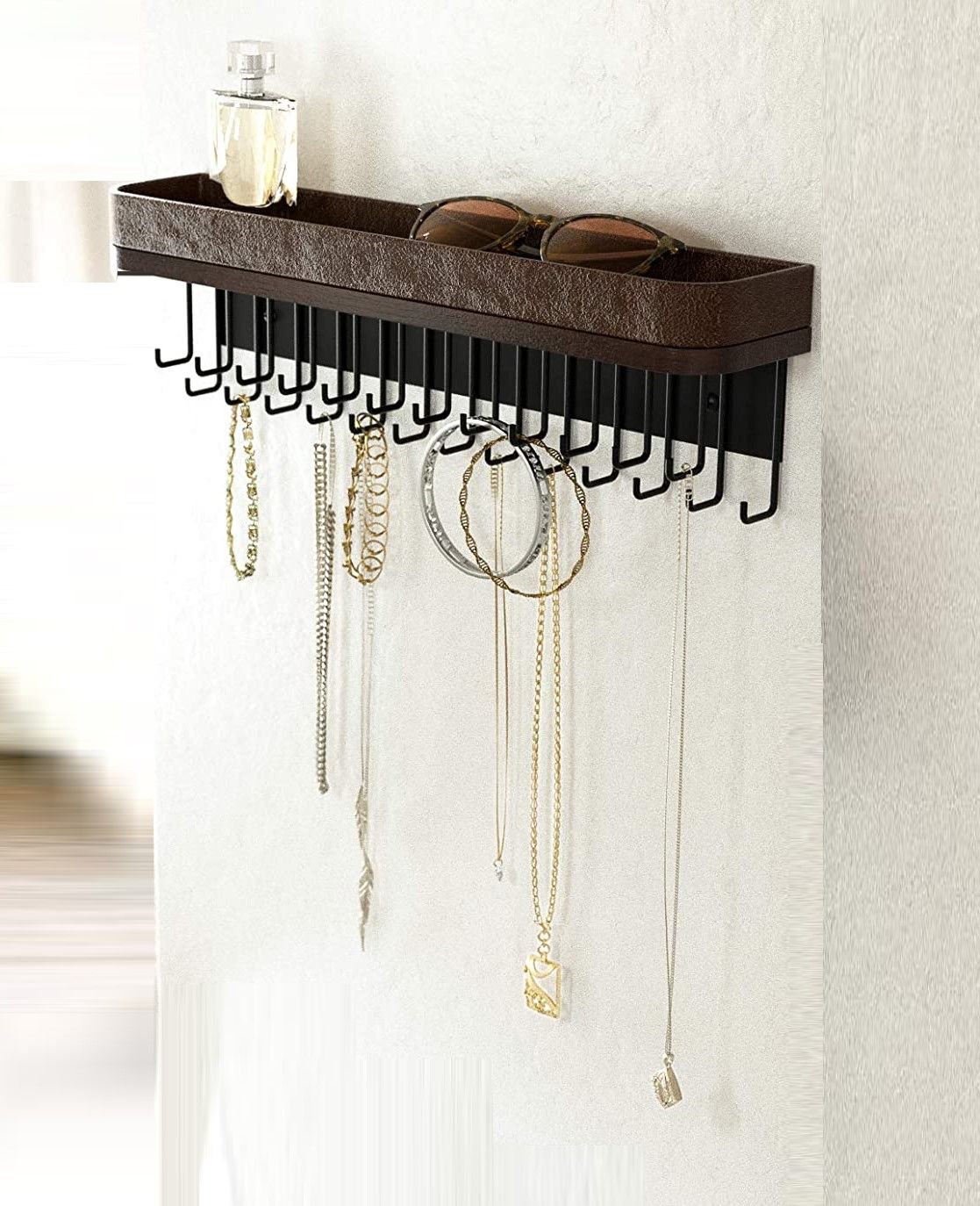 Wall Mount Hanging Jewelry Organizer with 25 Hooks(Brown)