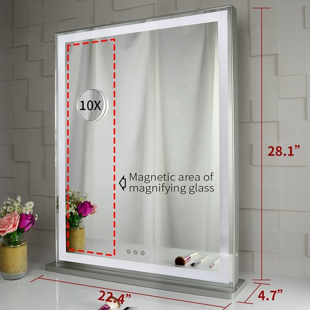 10x Magnification Mirror with Smart Touch Control and 3 Colors Dimmable Light for Bathroom and Bedroom  (71 x 57 cm)