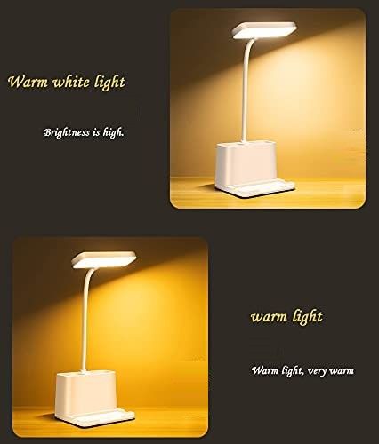 LED Desk lamp with Pen Holder with USB Charging Port and Adjustable 3 Kinds of Light for Office and Bedroom