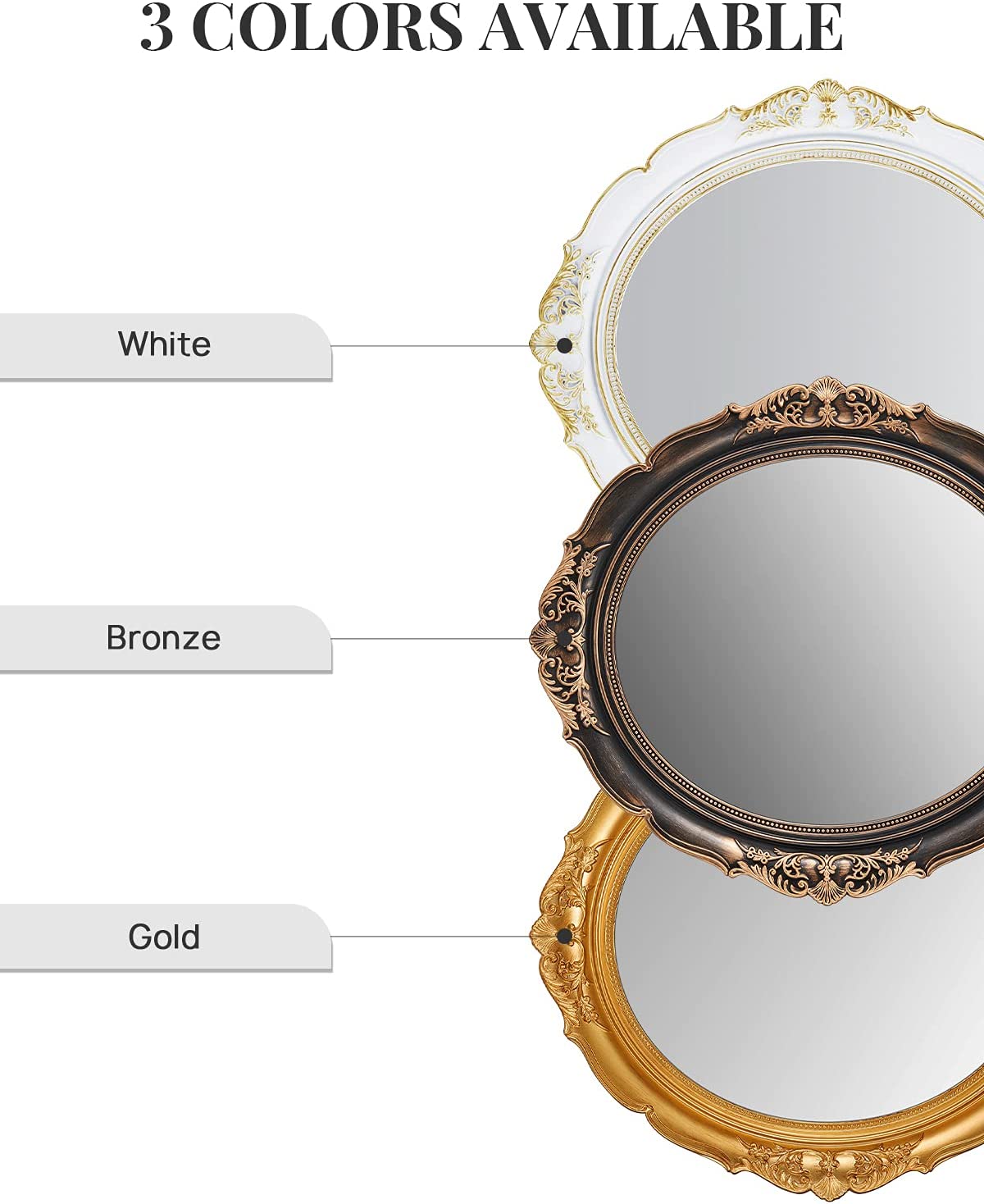 Oval Antique Vintage Hanging Wall Mirror for Bedroom and Livingroom (White, 38 x 33 cm)