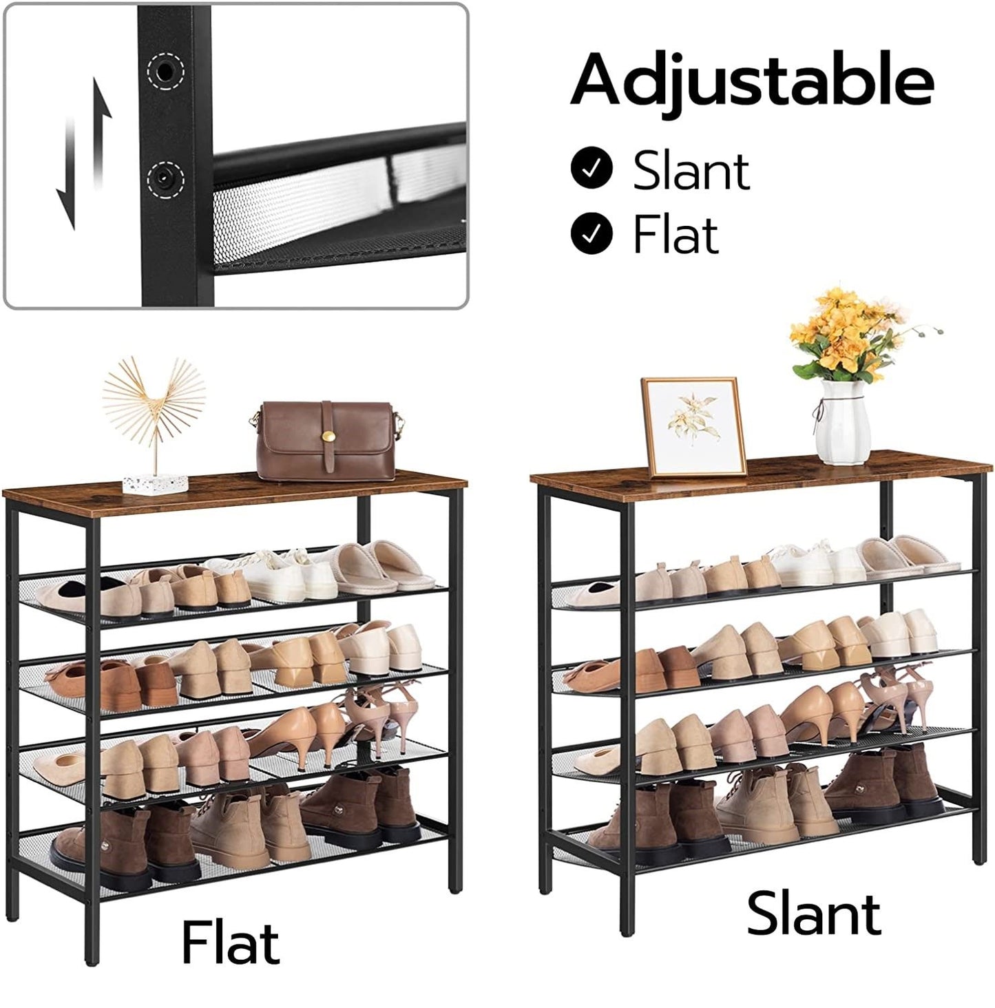 5-Tier Shoe Rack, Industrial Shoe Organizer Storage Bench