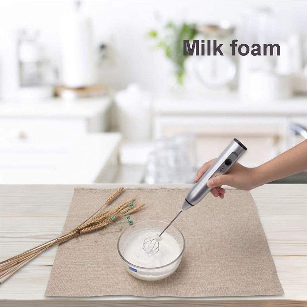 Silver Rechargeable Electric Milk Frother Handheld (3 Speeds)