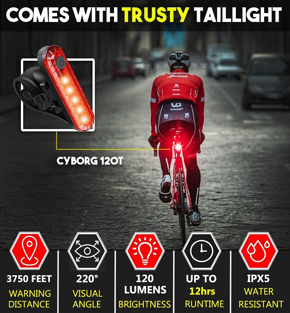 Waterproof Rechargeable LED Bike Lights Set (2000mah Lithium Battery, IPX4, 2 USB Cables)