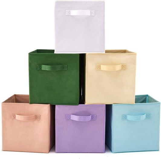 Pack of 6 Foldable Fabric Basket Bin,  Collapsible Storage Cube for Nursery, Office, Home Decor, Shelf Cabinet, Cube Organizers (Colors)