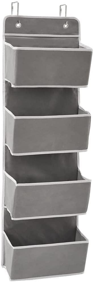 Over the Door Hanging Storage Organizer with 4 Pouch Pocket for Pantry Baby Nursery Bathroom (Grey)