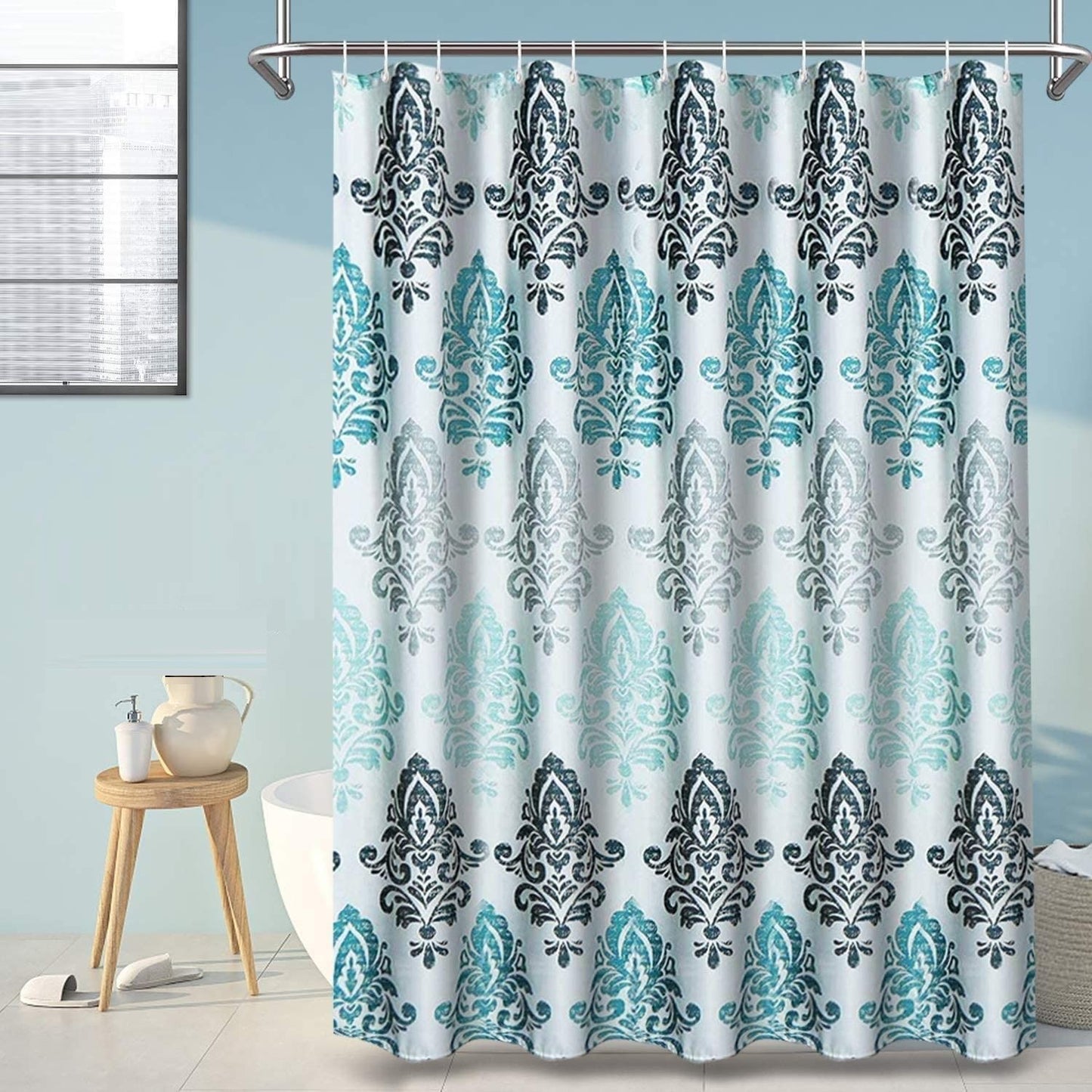 Shower Curtain with 12 Hooks Set Bathroom 180 x 180 cm (Modern)