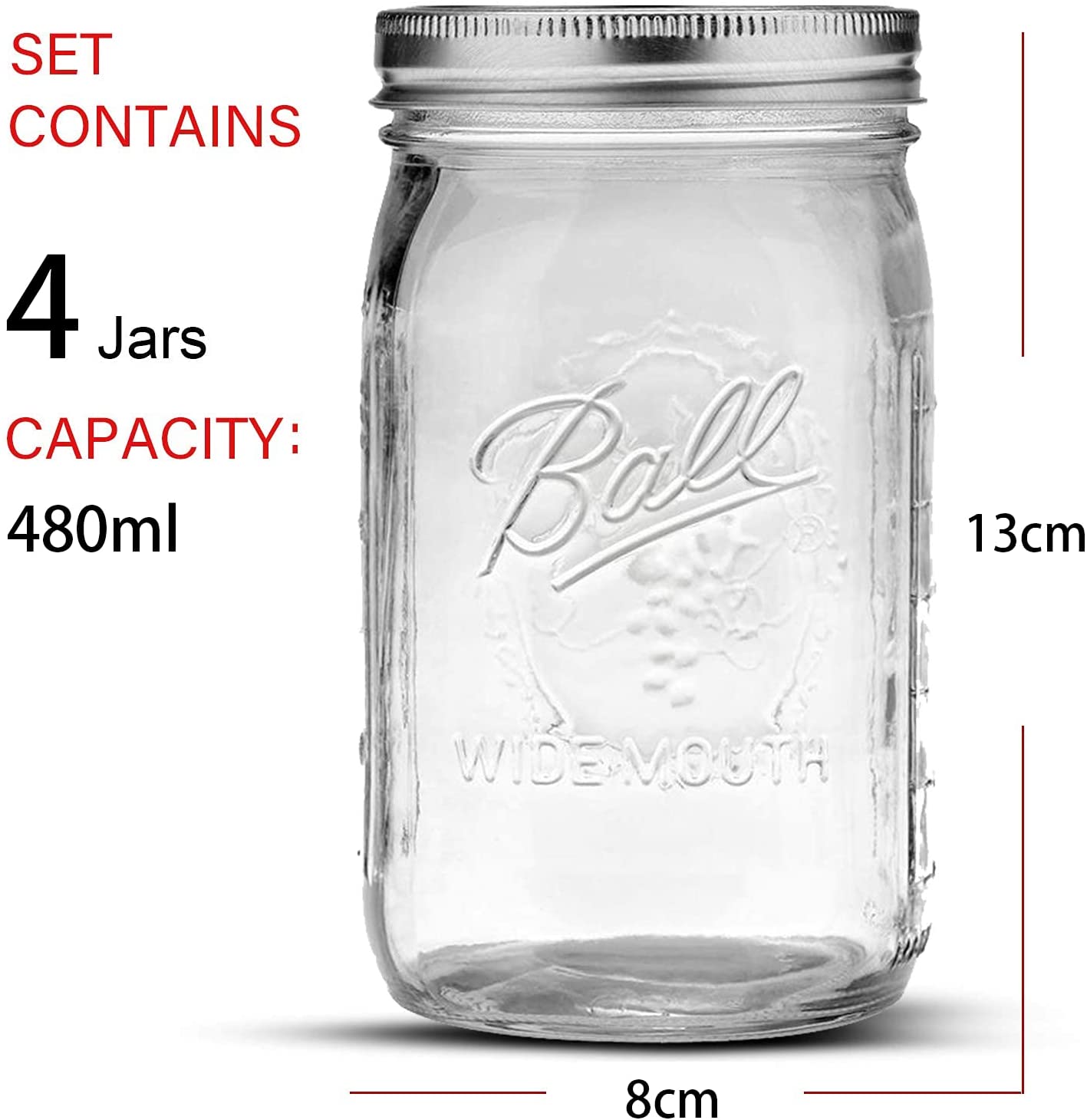 4 Pieces Canning Jars - 480ml Mason Jar Empty Glass Spice Bottles with Airtight Lids and Labels