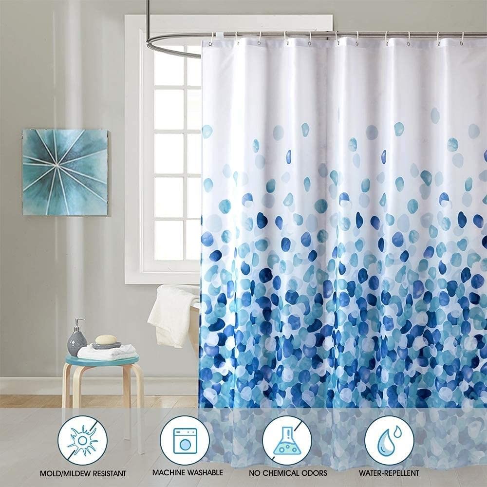 Shower Curtain with 12 Hooks Set Bathroom 180 x 180 cm (Blue)