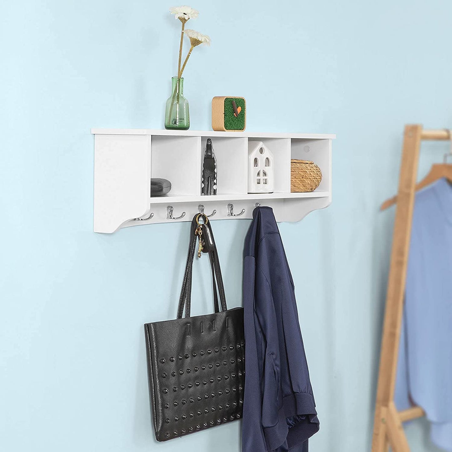 White Wall Shelf Coat Rack