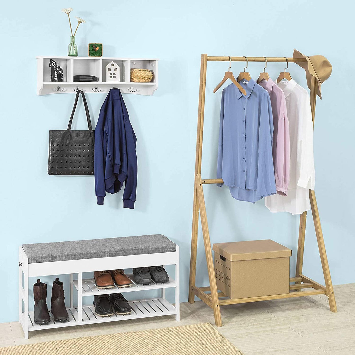 White Wall Shelf Coat Rack