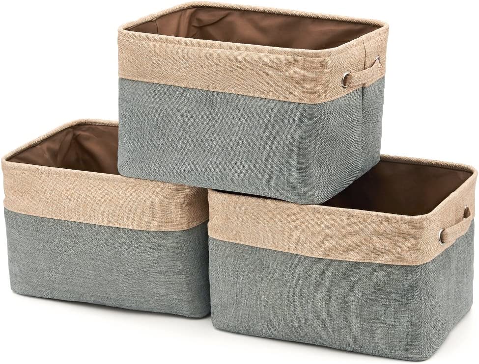 Pack of 3 Collapsible Large Cube Fabric Storage Bins Baskets for Laundry - Gray and Brown