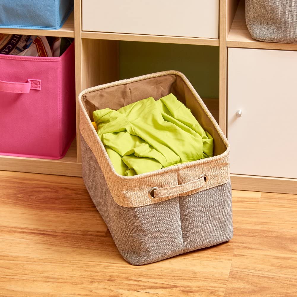 Pack of 3 Collapsible Large Cube Fabric Storage Bins Baskets for Laundry - Gray and Brown