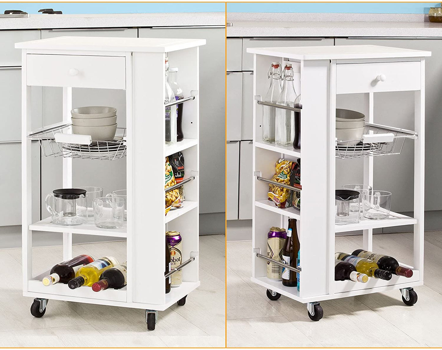 Kitchen Trolley with Wine Rack, Drawer and Shelf