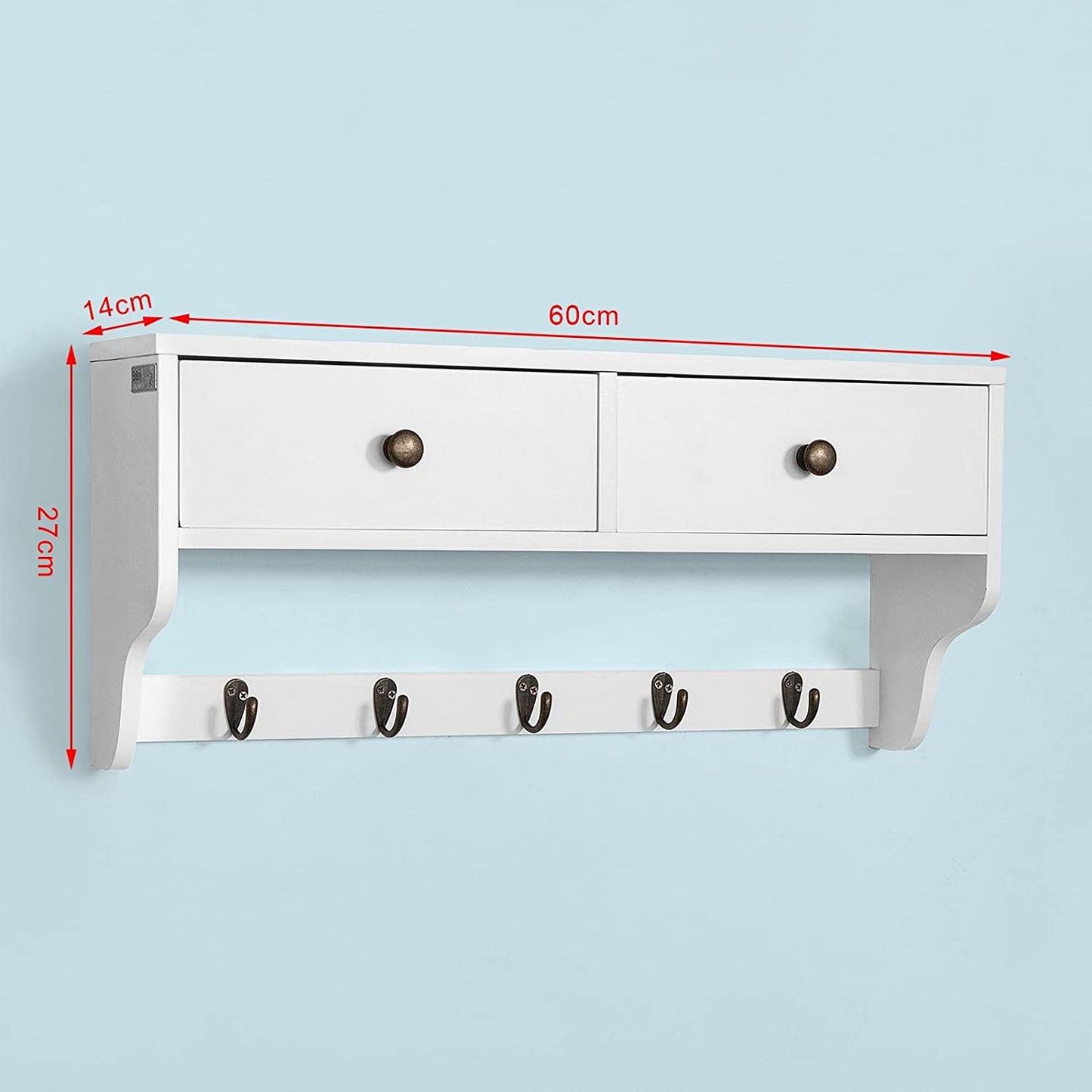 Wall Rack with 2 Drawers and 5 Hooks