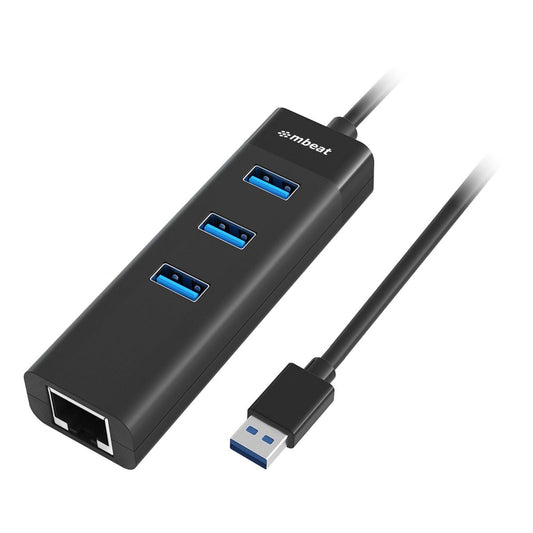 mbeat 3-Port USB 3.0 Hub & Gigabit LAN Ethernet - Black