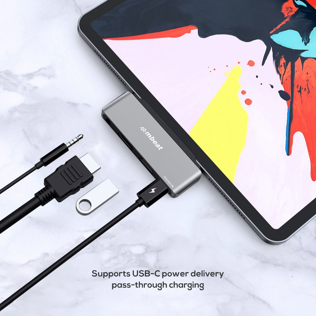 mbeat Elite Mini 4-In-1 USB-C Mobile Hub for iPad Pro, USB-C Tablet and Laptop