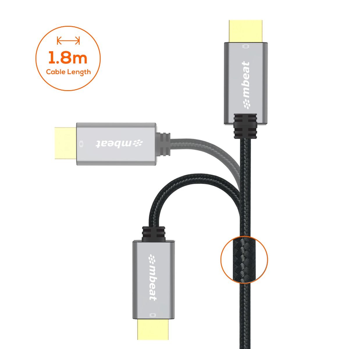 mbeat Tough Link 1.8m Mini DisplayPort to HDMI Cable - Space Grey