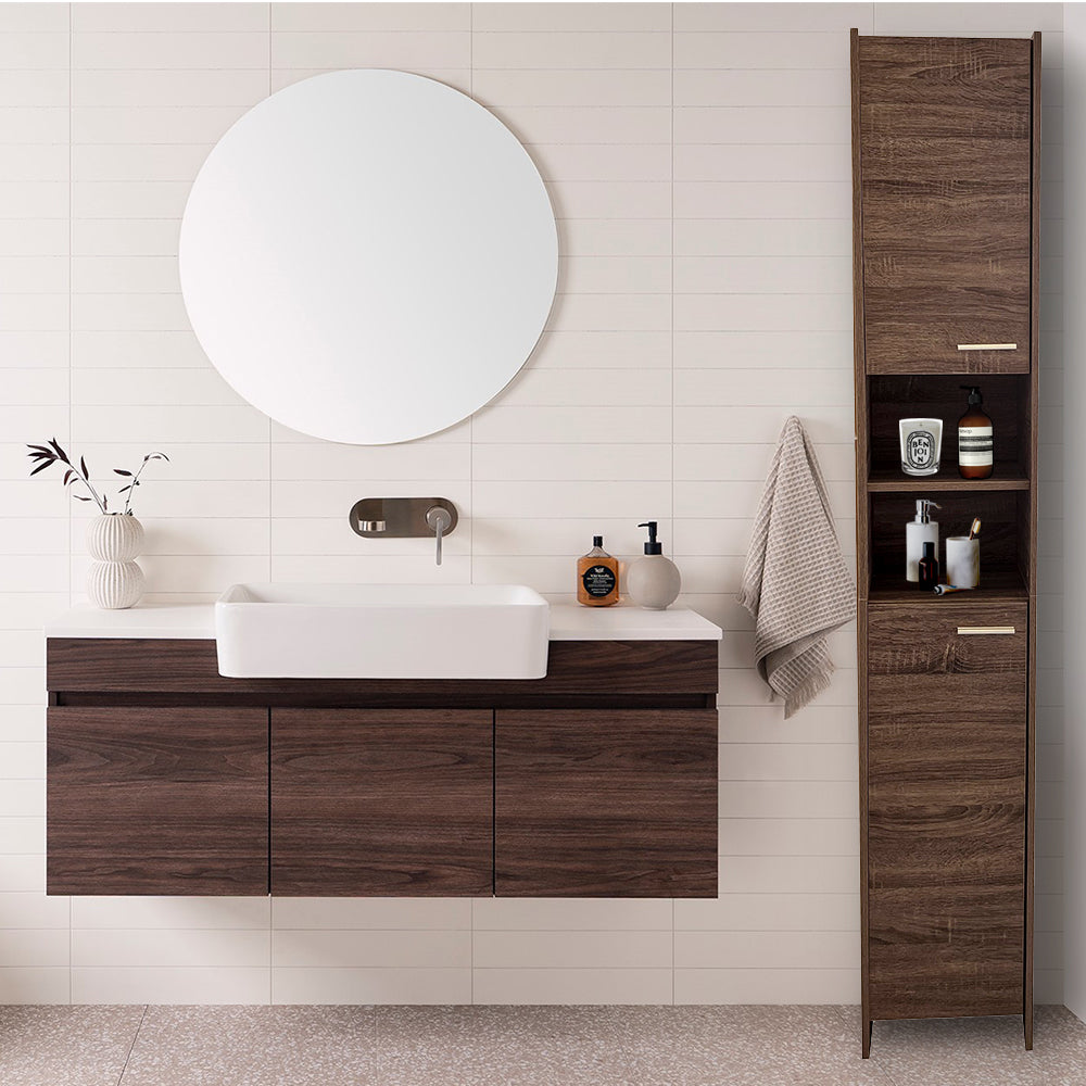 Alto Bathroom Tallboy Narrow High Cabinet With 2 Doors/2 Shleves - Walnut