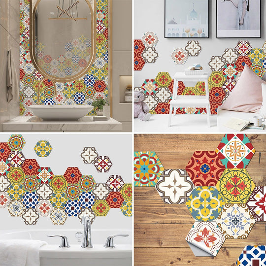 10PCS Multi Colour Tile Set Hexagon Decoration Decal Self-adhesive Oil-proof And Waterproof Wall Stickers