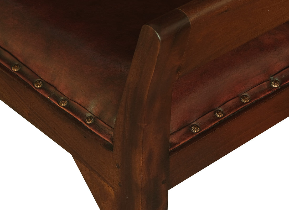 Leather Single Seater Stool (Mahogany)