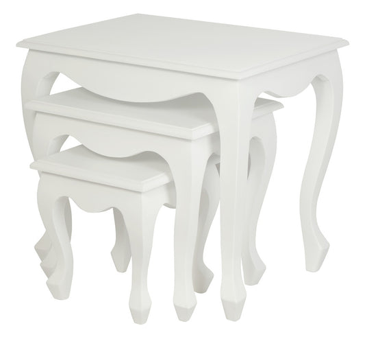 Queen Ann Nest of Table Set of 3 (White)