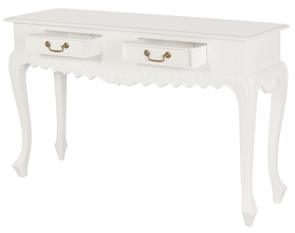 Seine 2 Drawer  Carved Sofa Table (White)