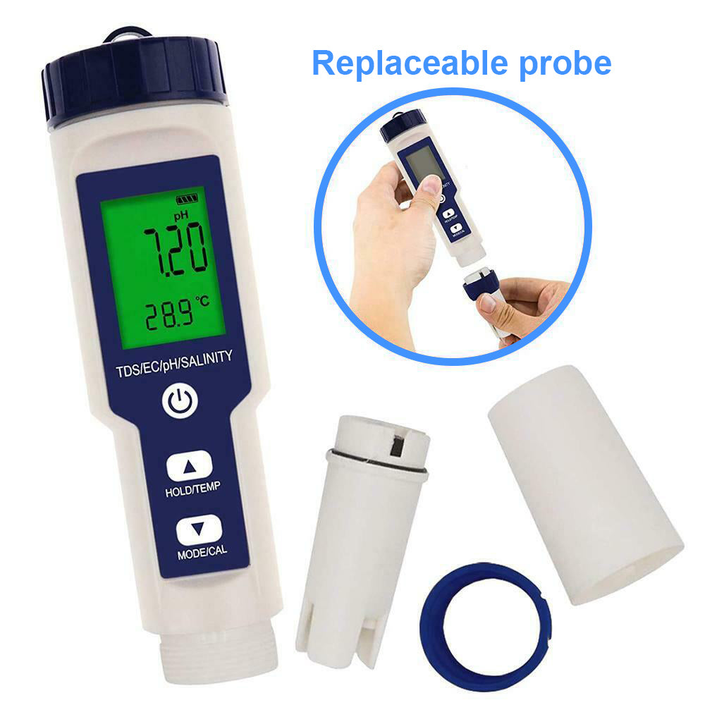 5-IN-1 Digital Water Quality Tester Waterproof pH TDS EC Temperature Meter Pool