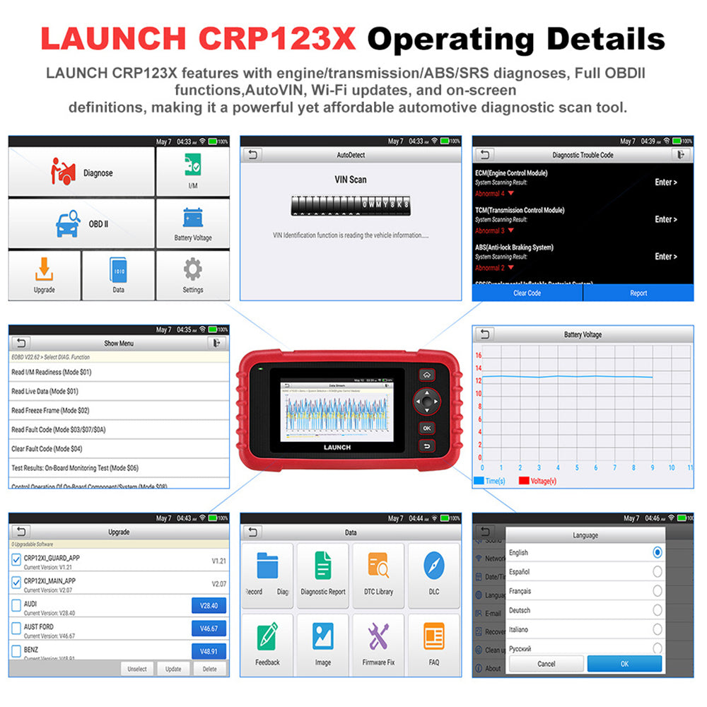 LAUNCH CRP123X Car Scanner OBD2 Code Reader ABS SRS Engine Diagnostic Scan Tool