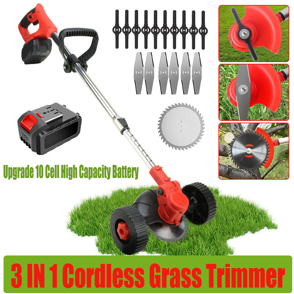 3in1 Cordless Grass Trimmer Grass Lawn Brush Cutter Whipper Snipper with 2 Battery