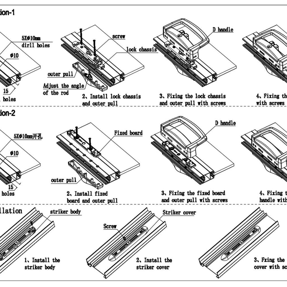 inside key only Sliding Patio Door Alloy Lock Set With 3 Keys Pull Handle Entrance Glass Door