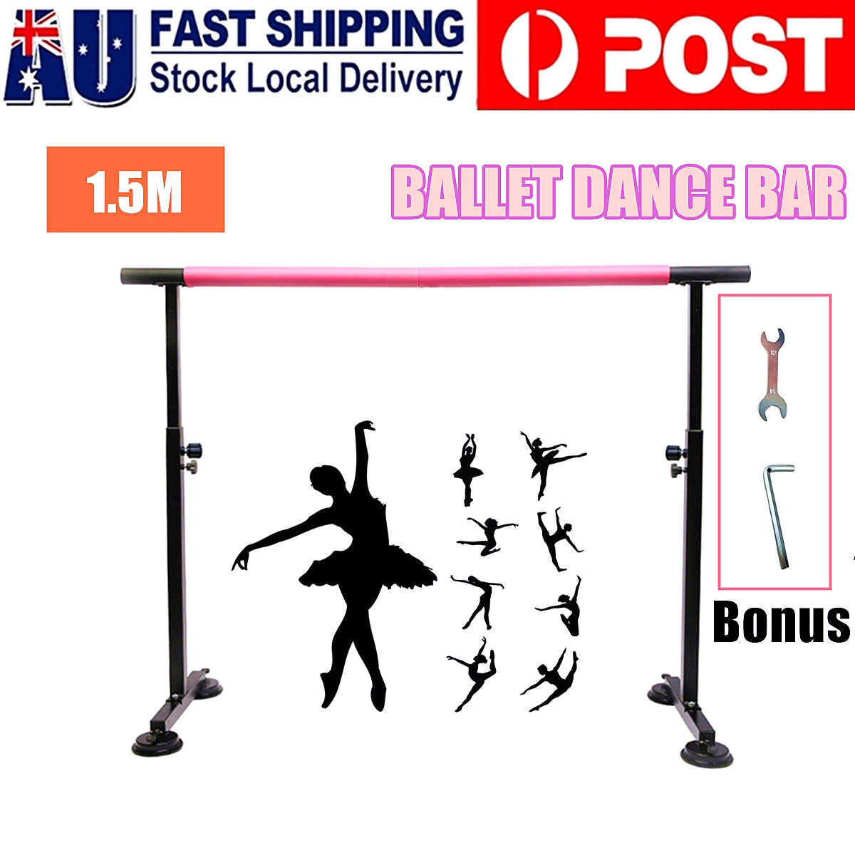 1.5M Safety Portable Ballet Bar Freestanding Stretch Barre Dance Bar Adjustable