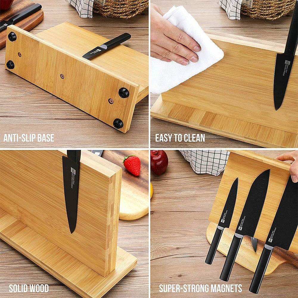 Double Sided Magnetic Knife Block Bamboo Stylish Modern Magnetic Knife Holder