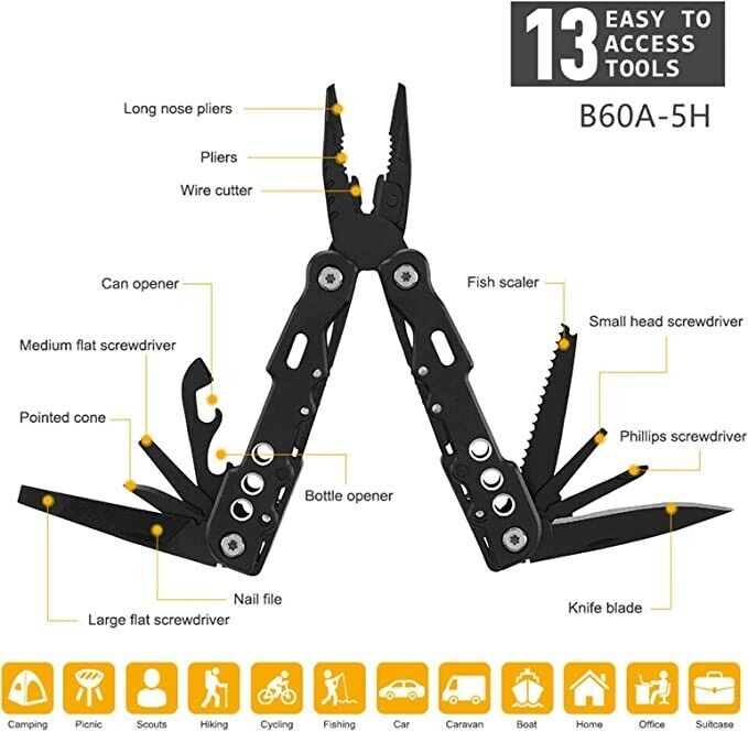 Multi Tool Mini Camping Survival Folding Screwdriver 13 in one Pliers Pocket AU