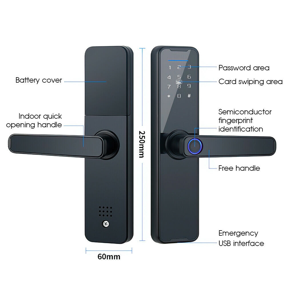 Tuya Home WIFI Smart Door Lock Biometric Fingerprint Smart Card Password Key USB