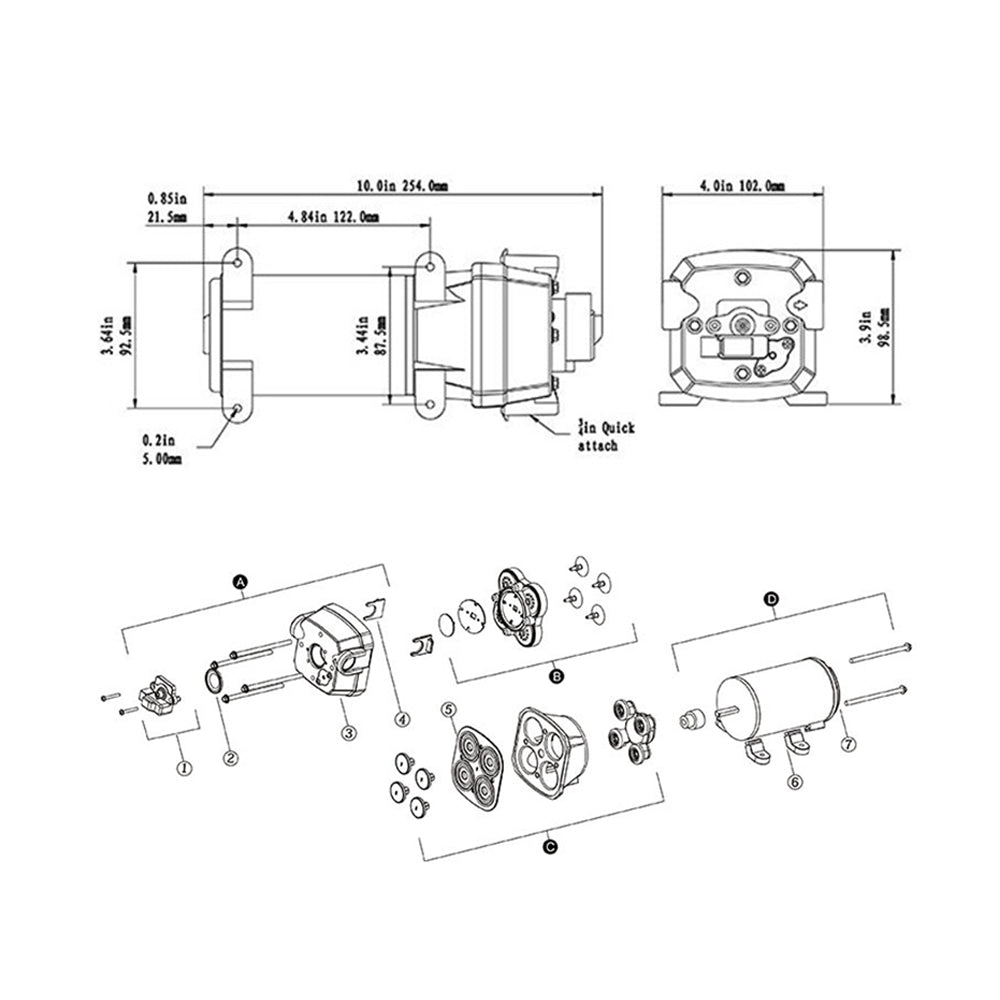 12V Marine Grade RV Water High Pressure Pump Caravan Boat w/ Flow Filter SEAFLO