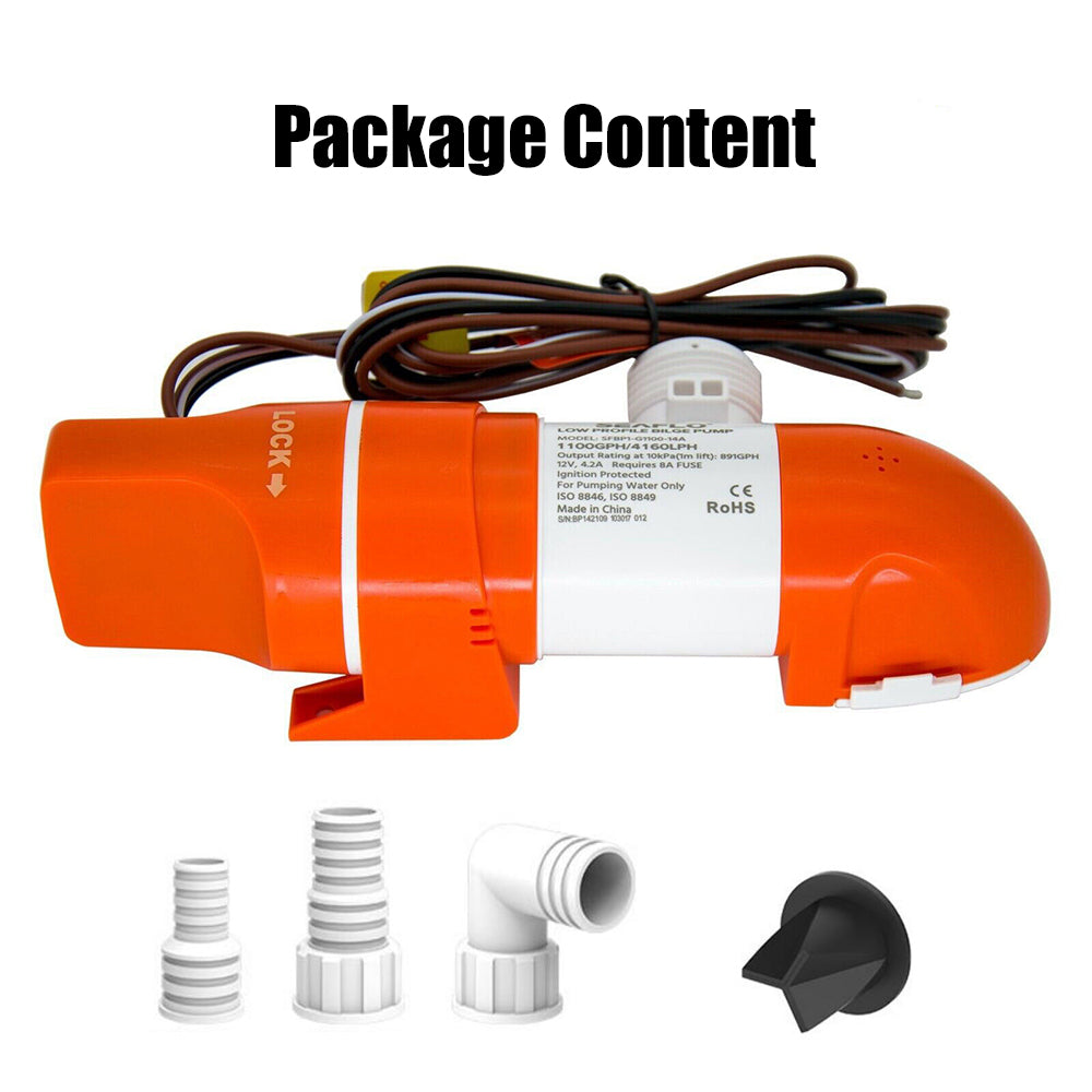 SEAFLO 1100GPH DC12V Automatic Bilge Pump Low Profile Water Pump for Boat Marine