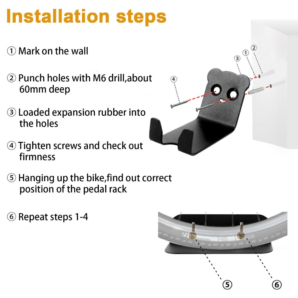 Bike Rack Pedal Hook Wall Mount Hanger Wheel Holder Display Brackets