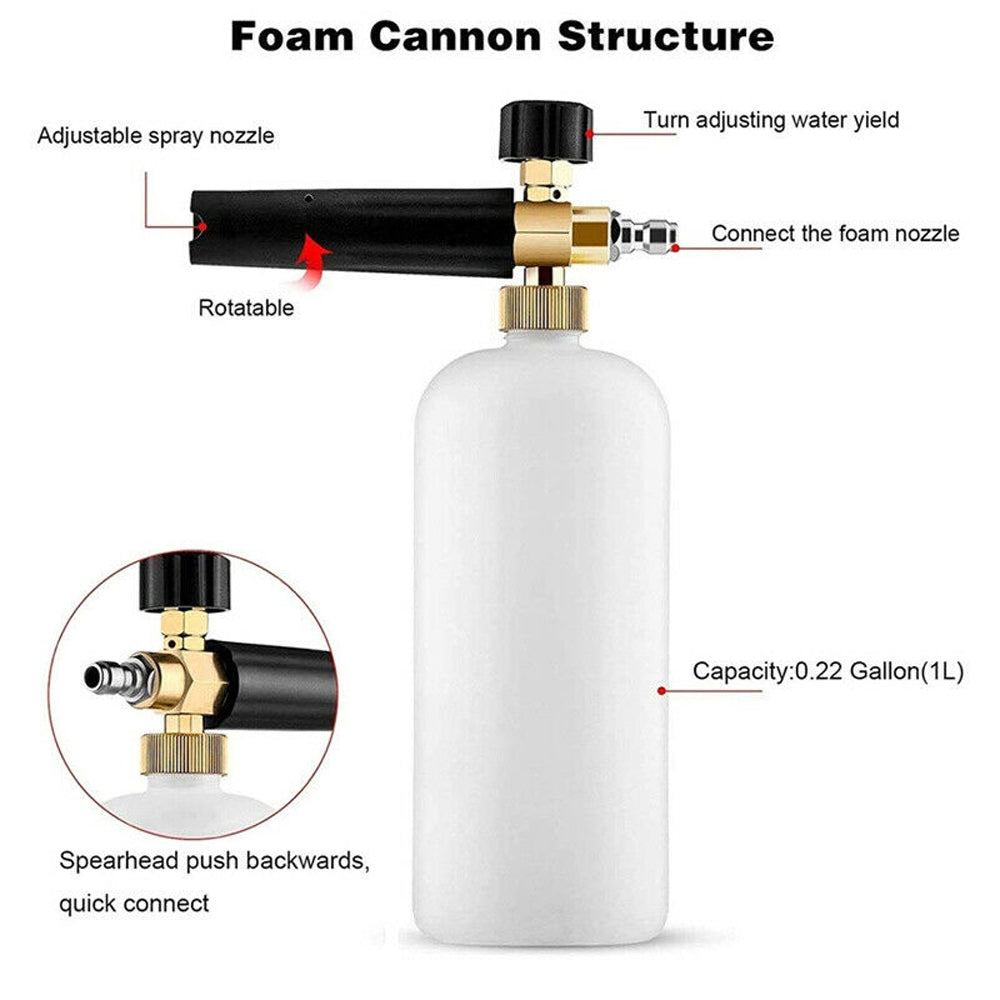 1L Snow Foam Lance Cannon Bottle Soap Gun Sprayer Hose For Car Pressure Washer + 5 Nozzles