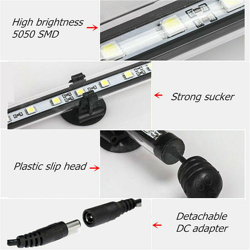 9LED Aquarium Fish Tank LED Light Bar Lamp 18cm Pool Submersible Waterproof Cool White