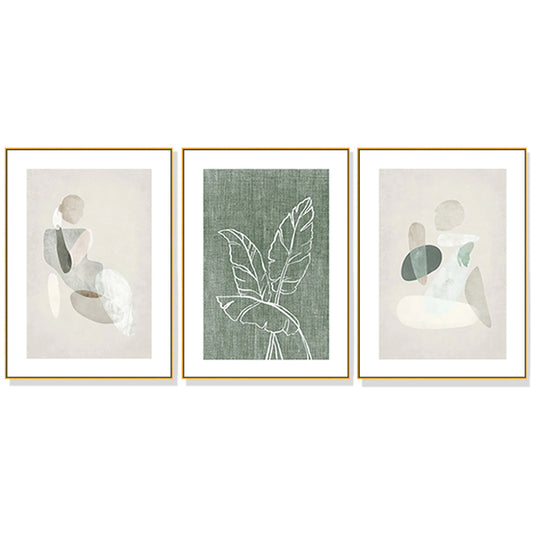 50cmx70cm Abstract body and leaves 3 Sets Gold Frame Canvas Wall Art