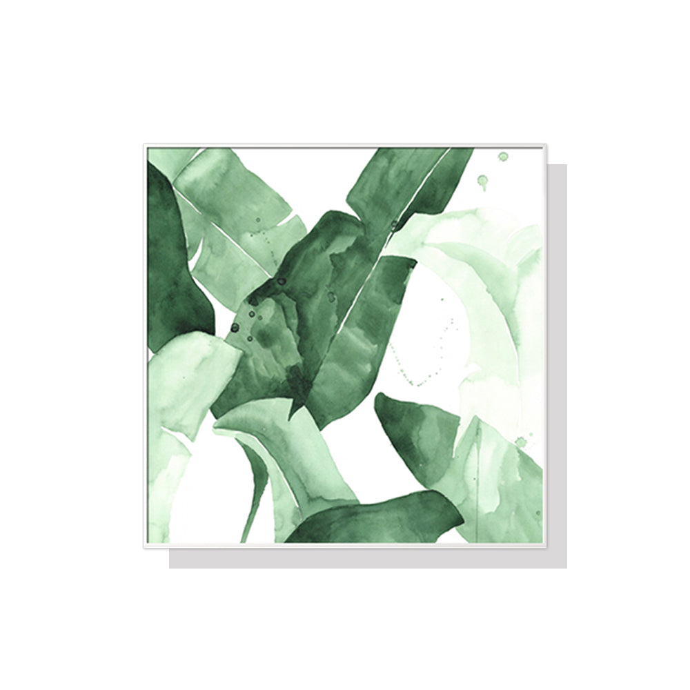 60cmx60cm Tropical Leaves Square Size White Frame Canvas Wall Art