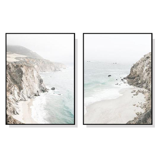 60cmx90cm Mountain Beach 2 Sets Black Frame Canvas Wall Art