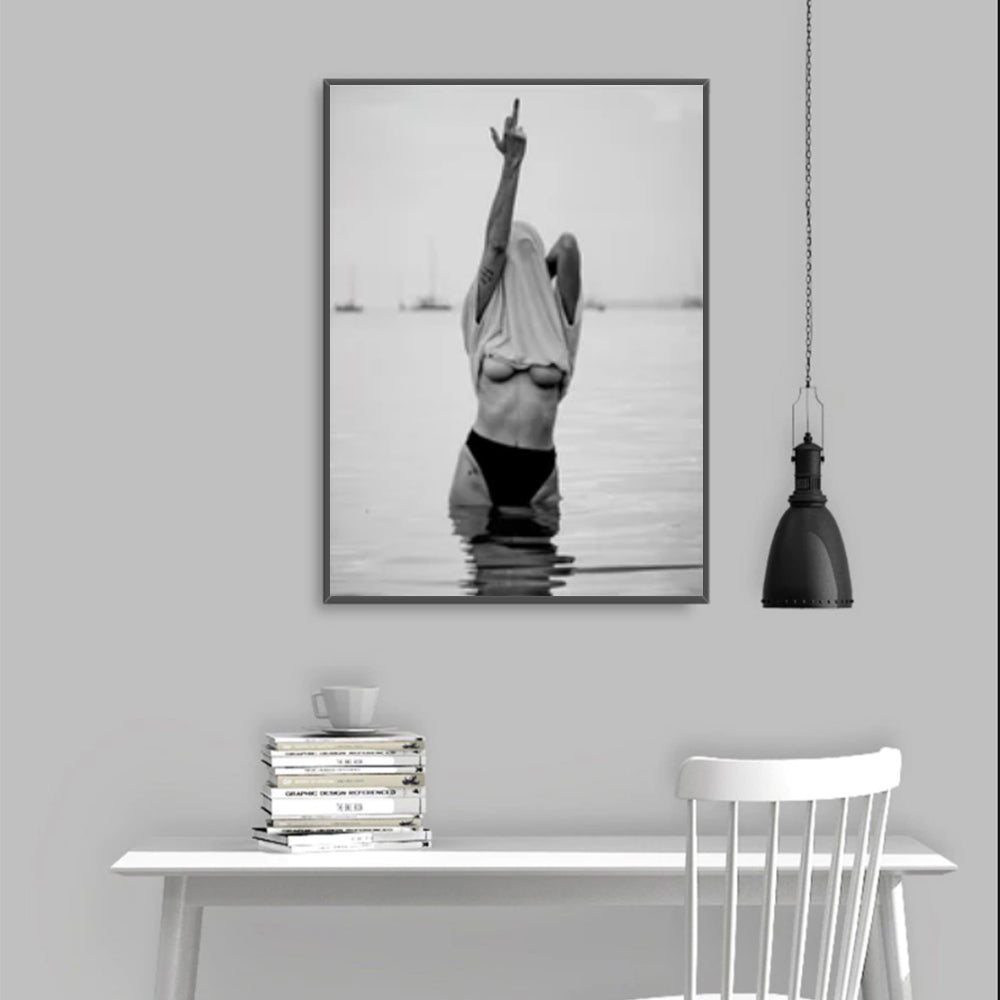 70cmx100cm Feminist Print Black Frame Canvas Wall Art