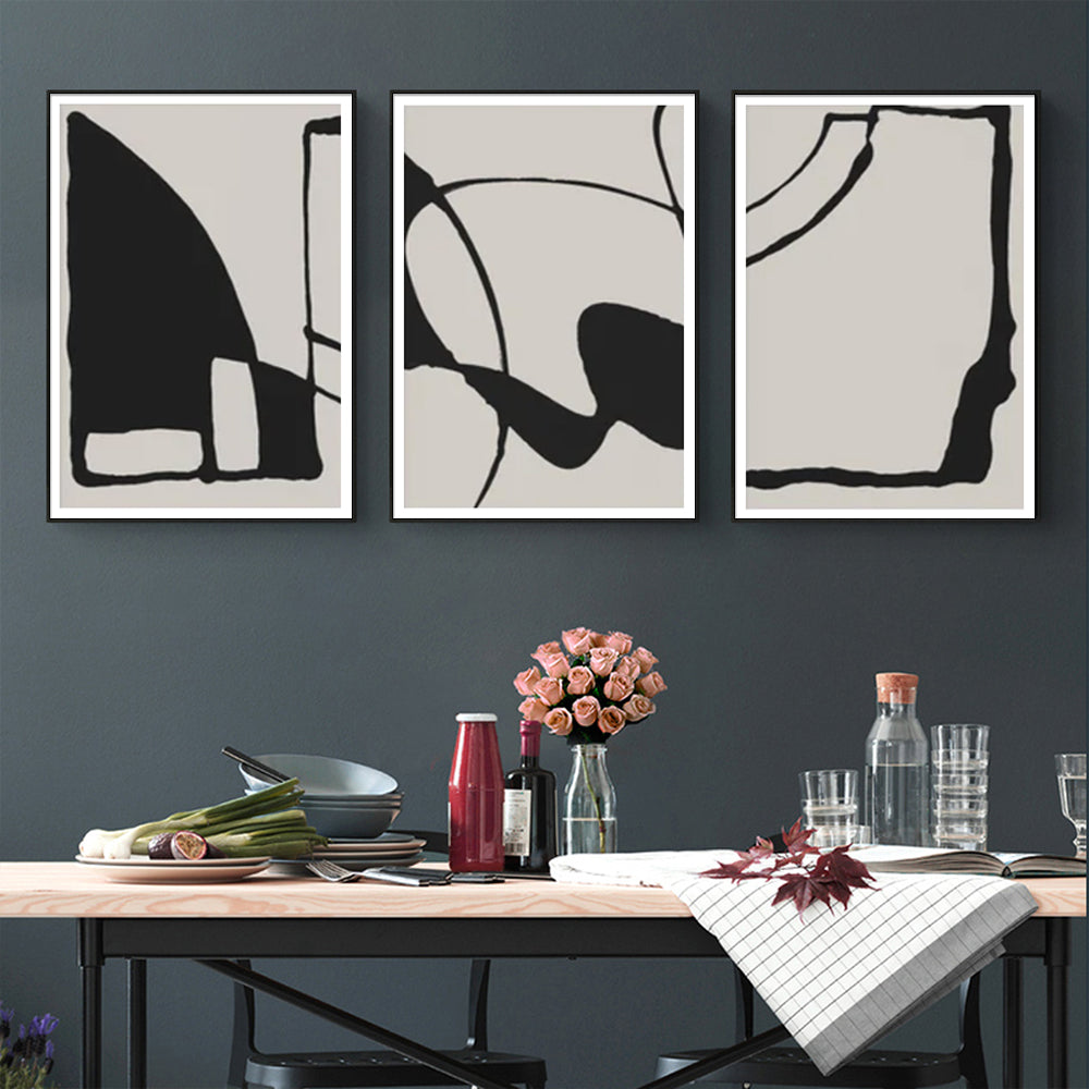 40cmx60cm Black Beige 3 Sets Black Frame Canvas Wall Art